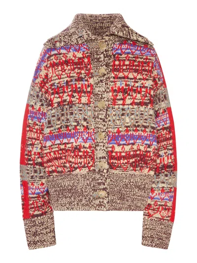 Dries Van Noten Multicolor Jacquard Cardigan In Brown