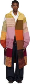 Dries Van Noten Long Patchwork Coat Ribbed Cuffs In Multi