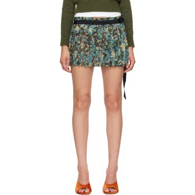 Dries Van Noten Multicolor Pleated Wrap Miniskirt In 505-sky