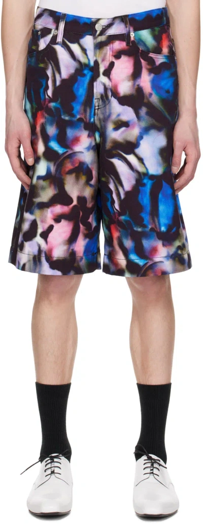 Dries Van Noten Multicolor Printed Denim Shorts In 504 Blue