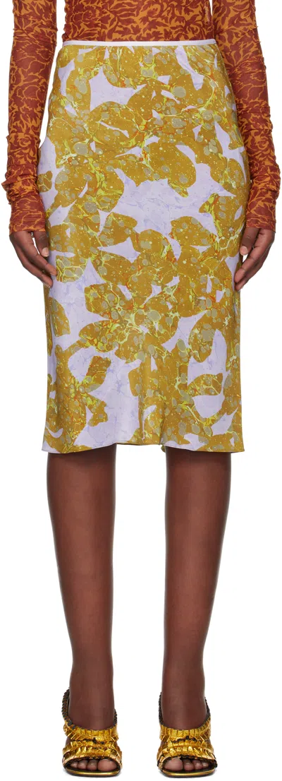 Dries Van Noten Multicolor Silk Chiffon Midi Skirt In 205 Ocra