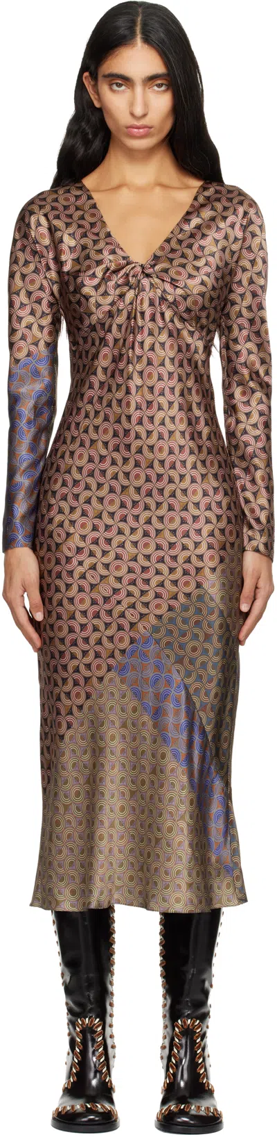 Dries Van Noten Multicolor Silk Midi Dress
