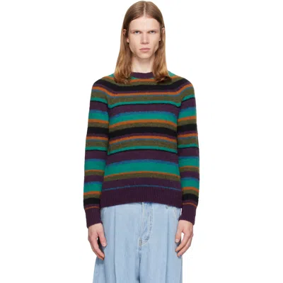 Dries Van Noten Purple Crew Neck Sweater In Animal Print