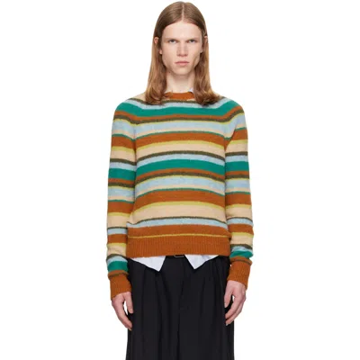 Dries Van Noten Multicolor Striped Alpaca Knit Sweater In Rust 701