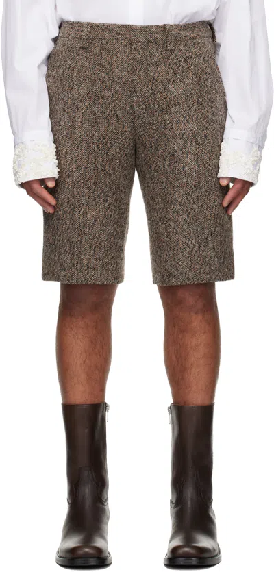 Dries Van Noten Multicolor Tailored Wool Shorts In Brown