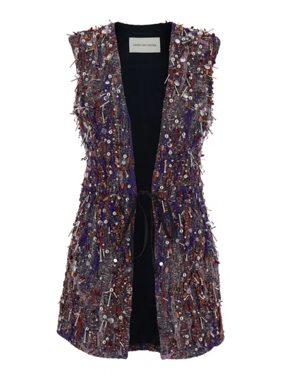 Dries Van Noten Multicolor Vest With Beaded Decorations And All-over Metallic Inserts In Tech Fabric