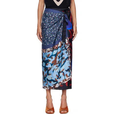 Dries Van Noten Womens Dessin A Scarf Wrap Silk Midi Skirt In Multi