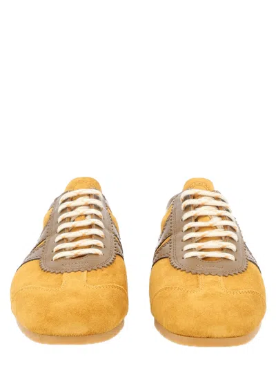 Dries Van Noten Mustard Suede Leather Accents Sneakers In Orange