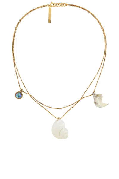 Dries Van Noten Natural Shell Resin Abalone Necklace In Gold