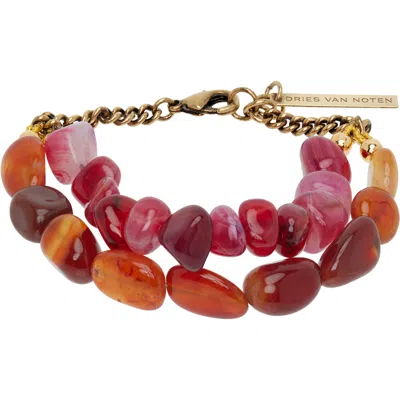 Dries Van Noten Natural Stone Bracelet In Red