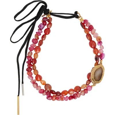 Dries Van Noten Natural Stone Necklace In Orange