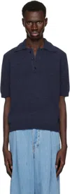 Dries Van Noten Navy Alpaca Wool Polo In Navy 509