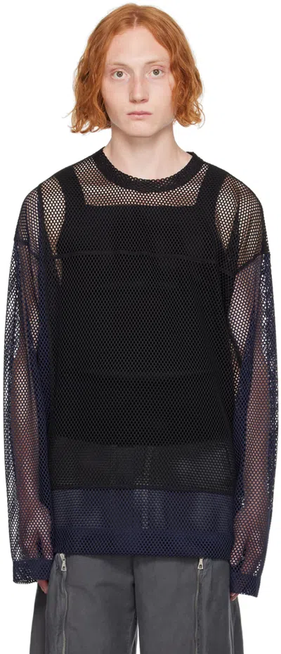 Dries Van Noten Navy & Black Crewneck Long Sleeve T-shirt In 900 Black
