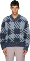 Dries Van Noten Navy & Gray Graphic Sweater In Multi