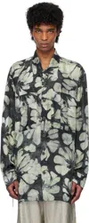 Dries Van Noten Navy & Green Silk Shirt In 604 Green