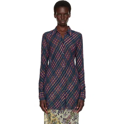 Dries Van Noten Calima Plaid Shirt Tailored Slim Silhouette In Blue