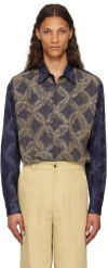 Dries Van Noten Navy Beaded Shirt In 504 Blue