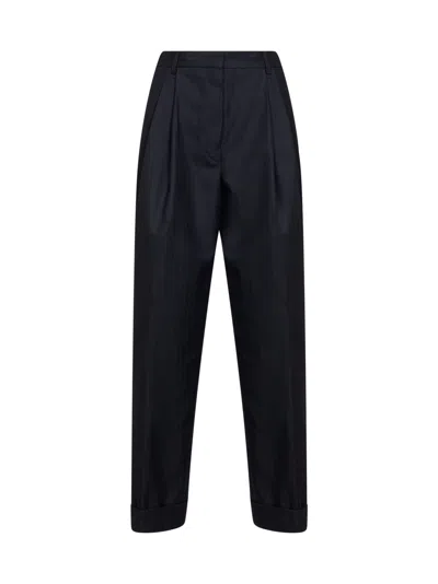 Dries Van Noten Navy Blue Chevron Wool Pantan Double-pleated Trousers In Purple