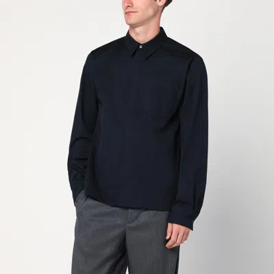 Dries Van Noten Navy Blue Cotton And Wool Shirt In Black