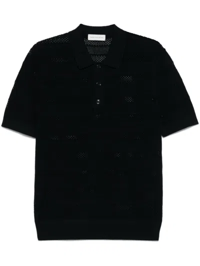 Dries Van Noten Navy Blue Short Sleeve Polo Shirt In Black