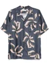 Dries Van Noten Silk Shirt With Floral Pattern And Camp Collar In Navy Blue