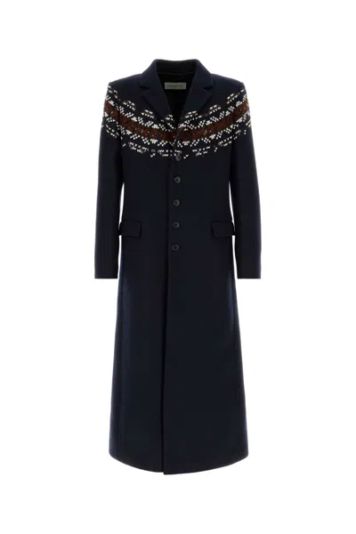 Dries Van Noten Navy Blue Wool Blend Coat In Black
