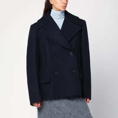 DRIES VAN NOTEN DRIES VAN NOTEN NAVY BLUE WOOL-BLEND DOUBLE-BREASTED COAT WOMEN