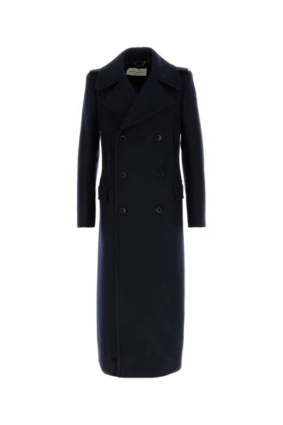 Dries Van Noten Men Navy Blue Wool Blend Rafaell Coat In Black