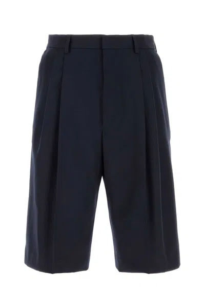 Dries Van Noten Navy Blue Wool Panrom Bermuda Shorts