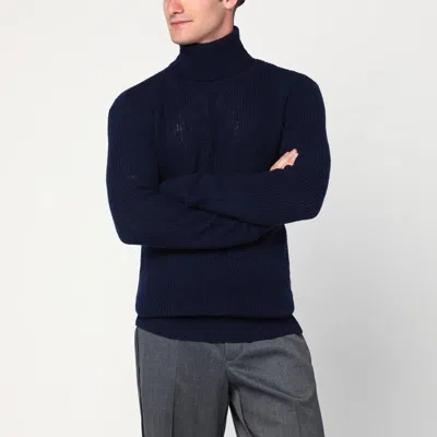 DRIES VAN NOTEN DRIES VAN NOTEN  NAVY BLUE WOOL TURTLENECK SWEATER