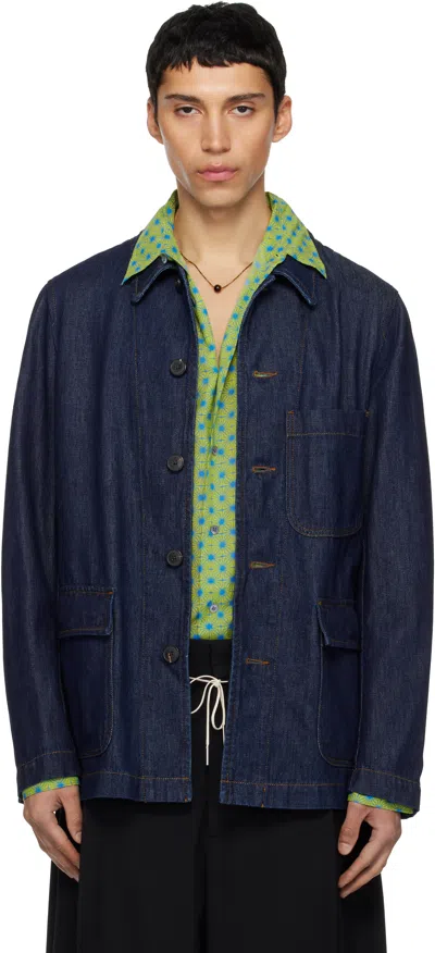 Dries Van Noten Navy Braxton Denim Jacket In Blue