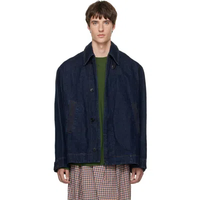 Dries Van Noten Navy Buttoned Denim Jacket In Blue