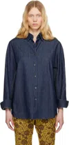 Dries Van Noten Navy Buttoned Denim Shirt In 507 Indigo