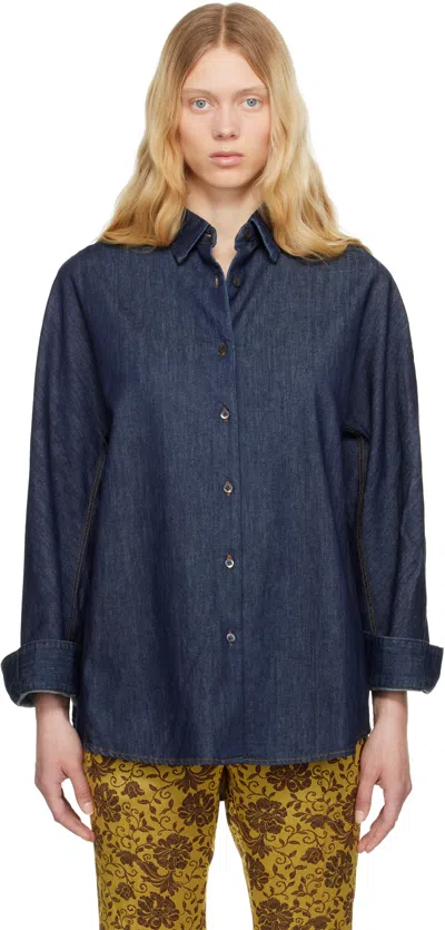 Dries Van Noten Navy Buttoned Denim Shirt In 507 Indigo