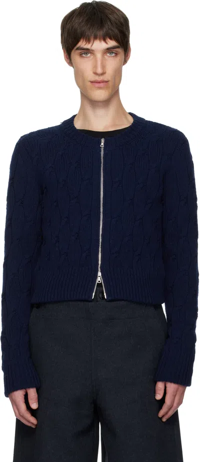 Dries Van Noten Navy Cable-knit Cardigan In Blue