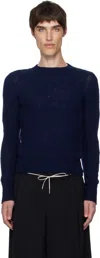 Dries Van Noten Navy Cable-knit Sweater In Blue