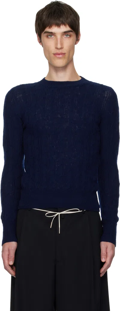 Dries Van Noten Navy Cable-knit Sweater In Blue