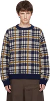 Dries Van Noten Navy Check Sweater In Blue
