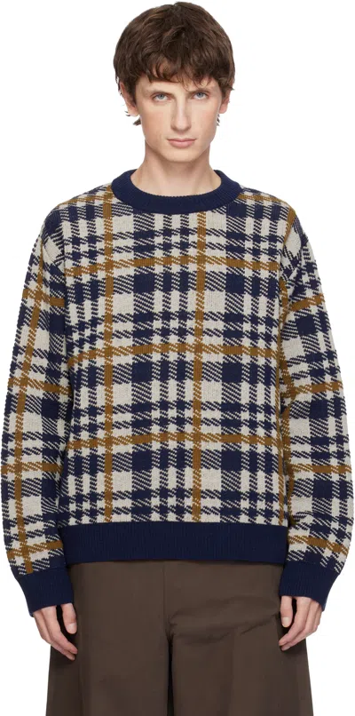 Dries Van Noten Navy Check Sweater In Blue