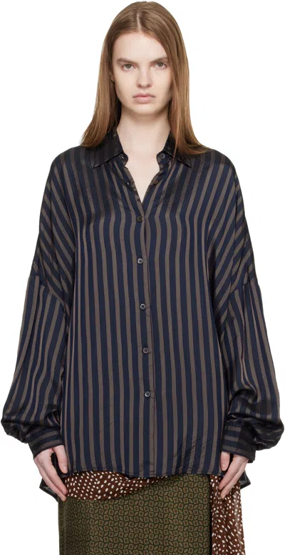 Dries Van Noten Navy Cotton Cocoon Shirt In Blue