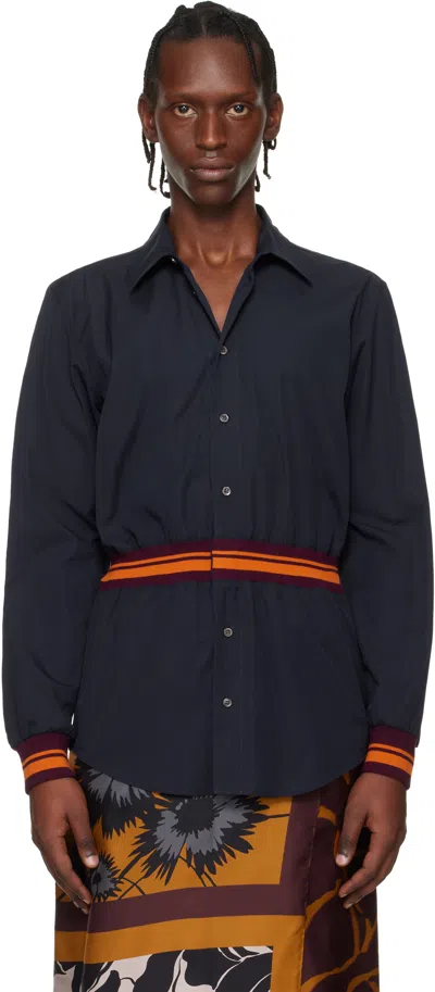 Dries Van Noten Navy Cotton Shirt In Blue