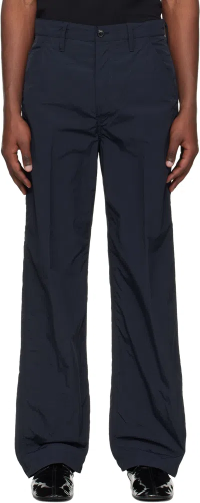 Dries Van Noten Navy Crinkle Cargo Pants In Blue