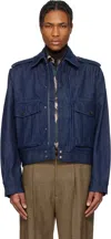 Dries Van Noten Navy Cropped Denim Jacket In 507 Indigo