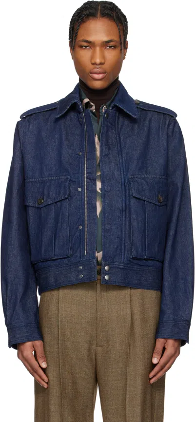 Dries Van Noten Navy Cropped Denim Jacket In 507 Indigo