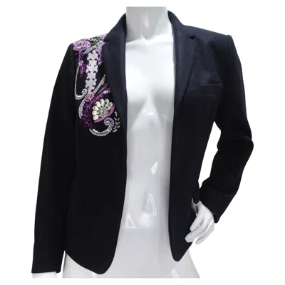 Pre-owned Dries Van Noten Navy Crystal Embroidered Blazer In Blue