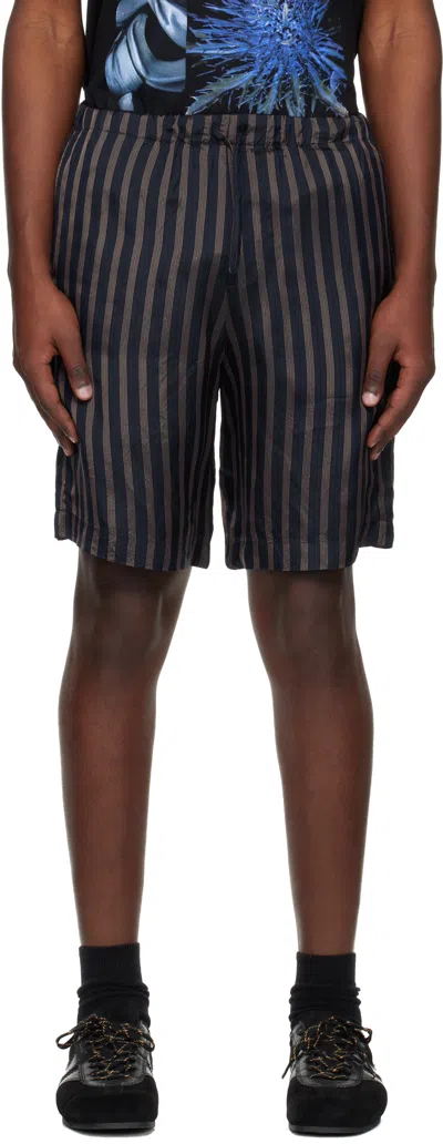 Dries Van Noten Navy Cupro Shorts In Multi