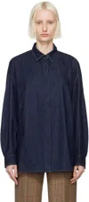 Dries Van Noten Navy Darted Denim Shirt In 507 Indigo