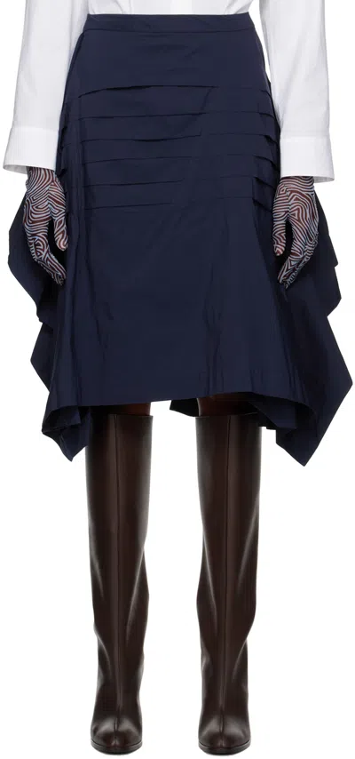 Dries Van Noten Navy Deconstructed Midi Skirt In 509 Navy