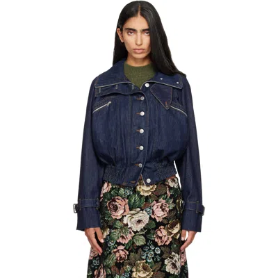 Dries Van Noten Navy Denim Blouson Jacket In 507 Indigo