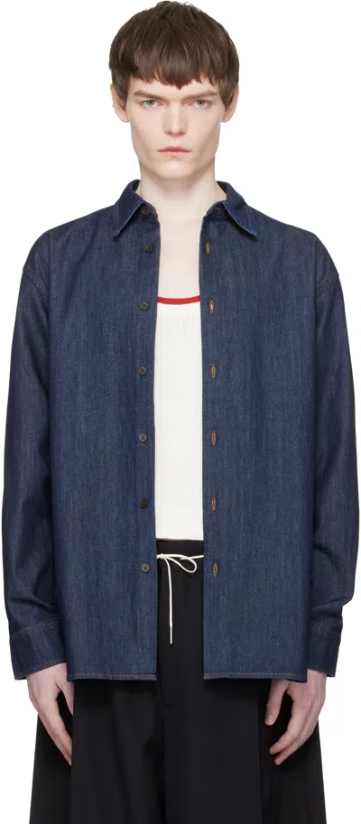 Dries Van Noten Navy Denim Shirt In Blue